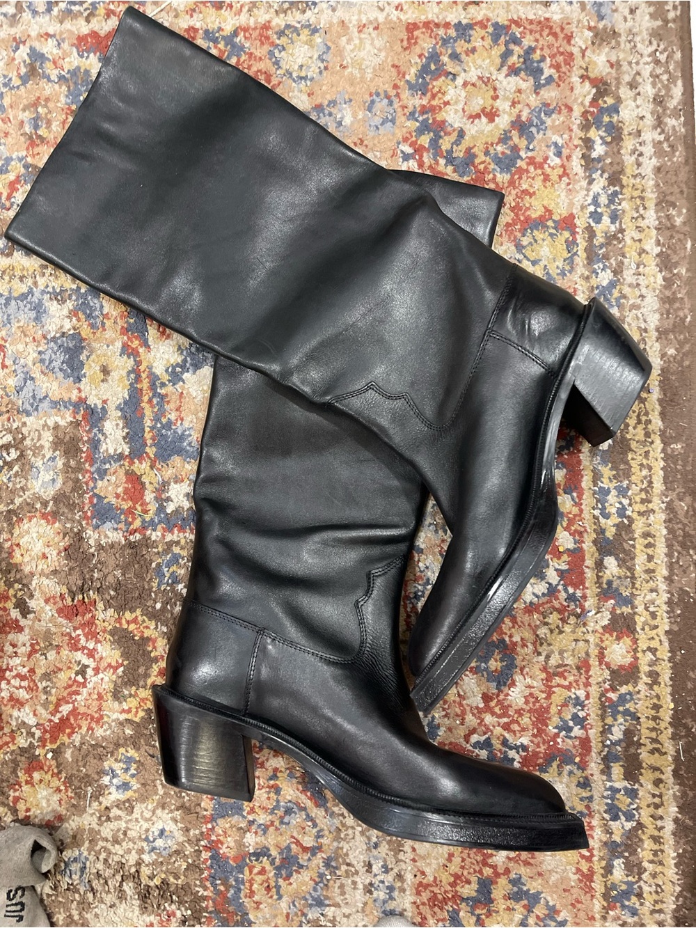 Zara Black Leather Knee-High Boots